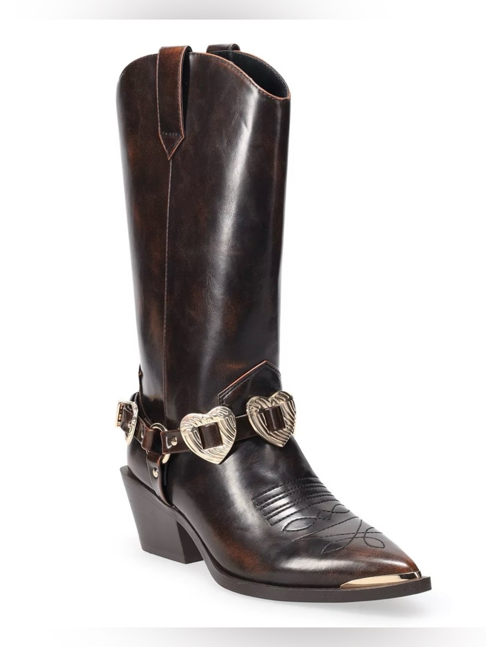 NWOB Madden Girl Brown Western Heart Harness Heeled Boots